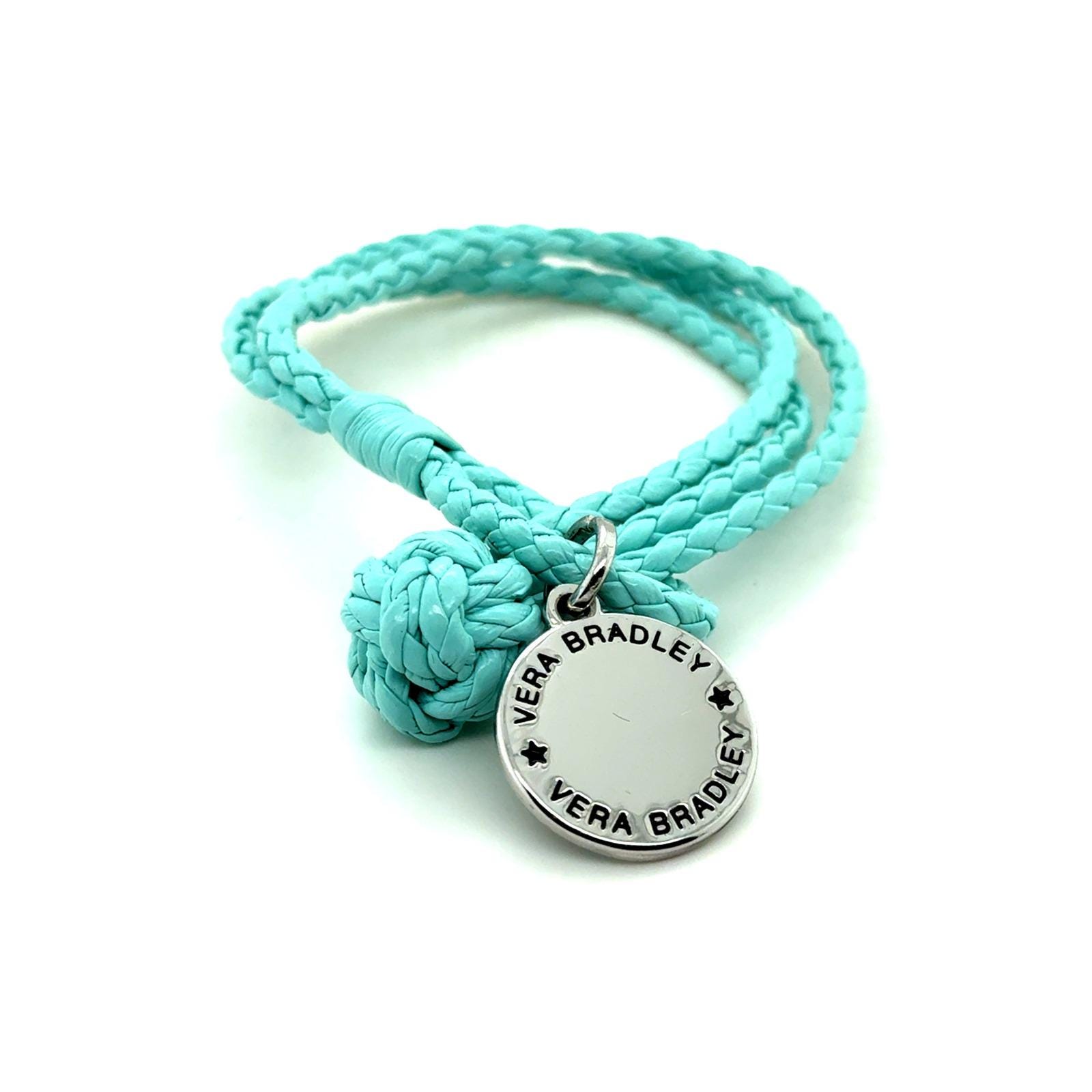 Vera Bradley Turquoise Braided Leather Frill Logo Charm Toggle Bracelet 8 Inch