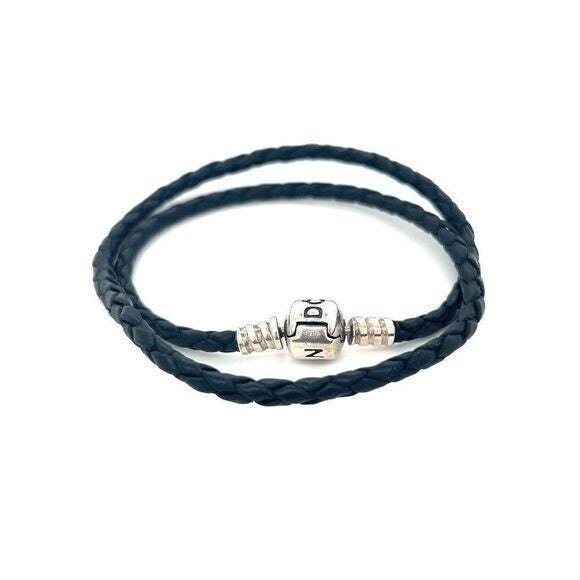 Pandora Black Double Wrap Leather Bracelet (14" L)