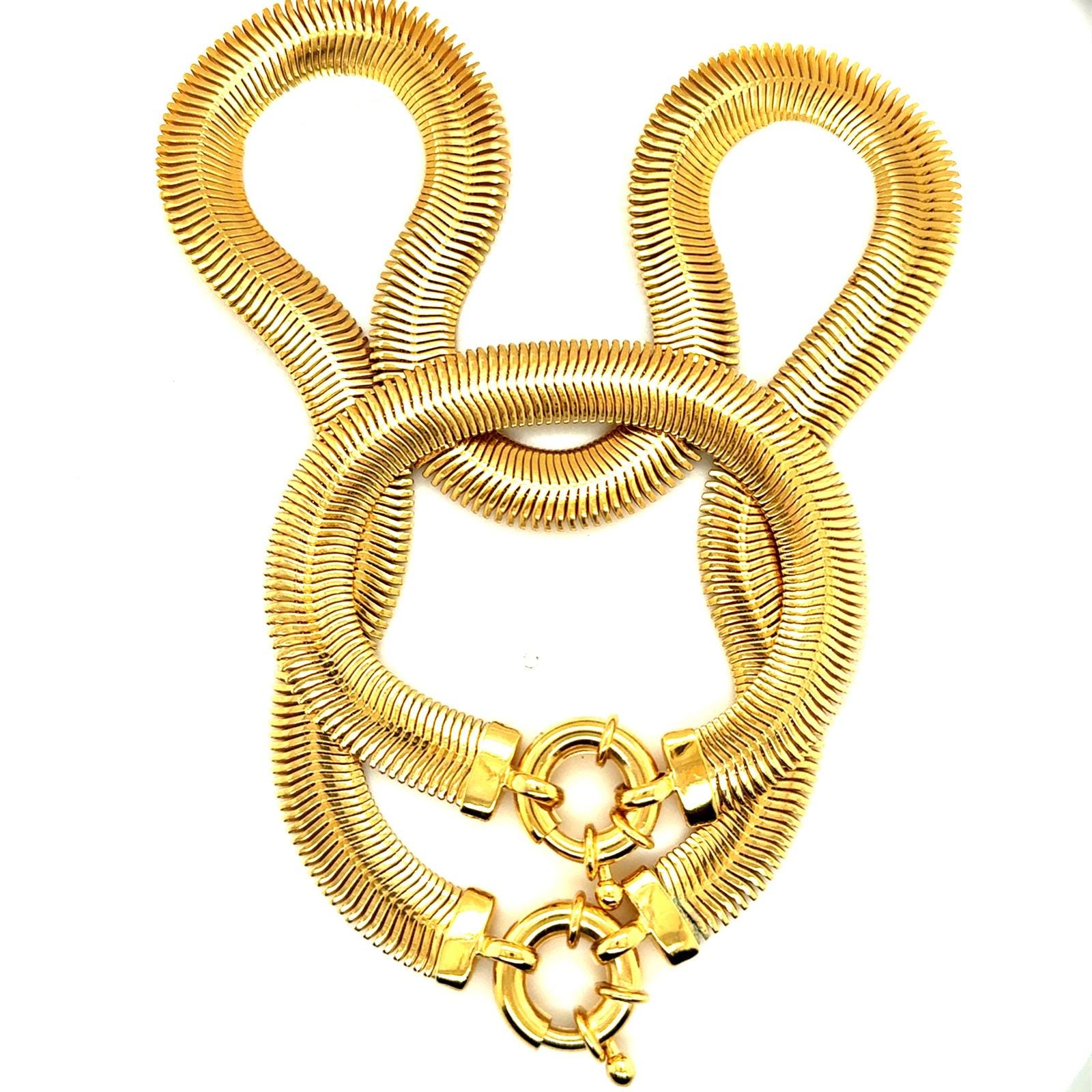 Gold Tone Chunky Snake Chain Necklace and Bracelet Set