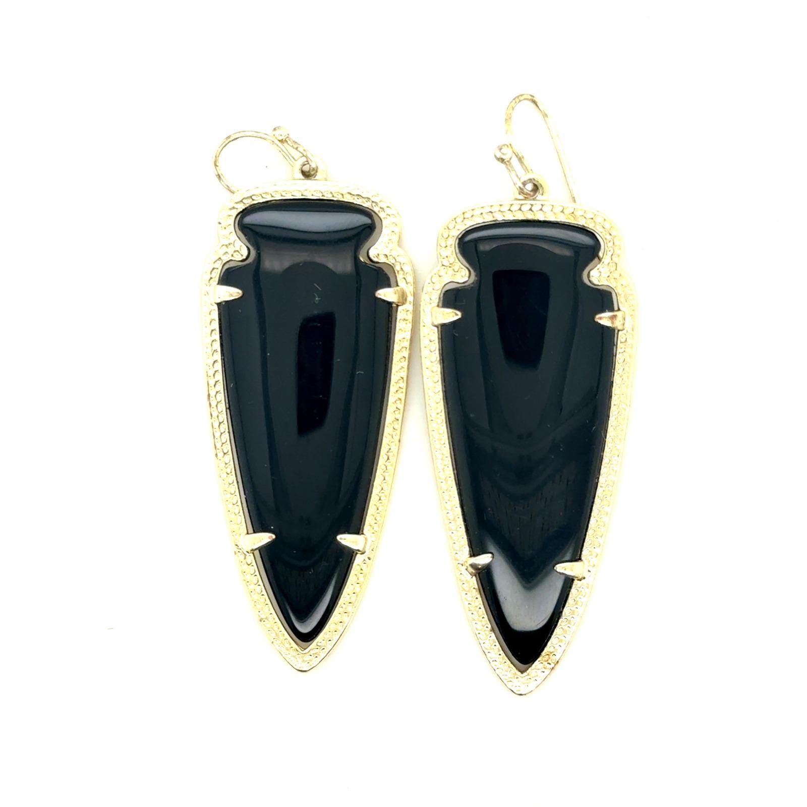 Kendra Scott Skylar Earrings Black Opaque Glass 14k Gold Plated Arrowhead Dangle