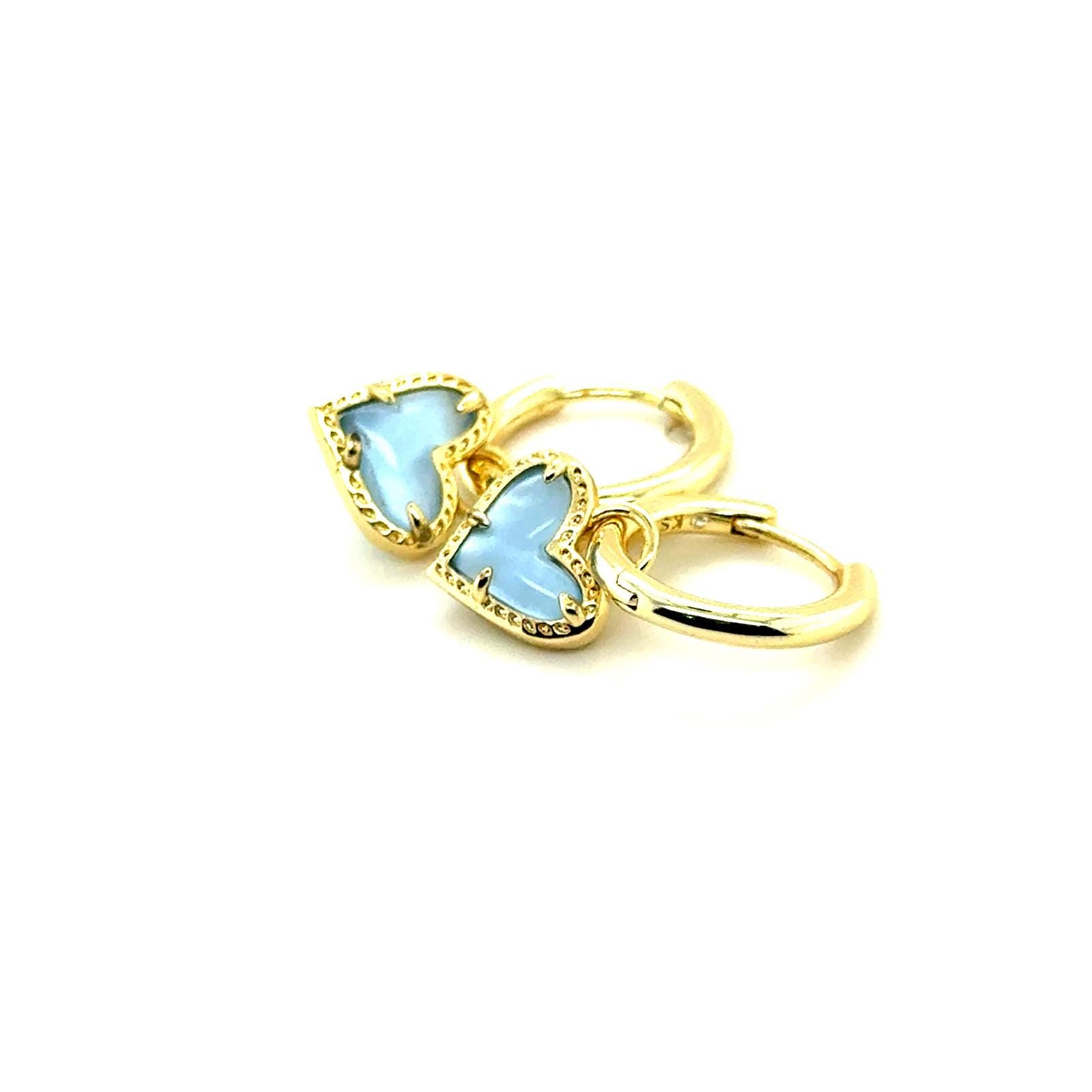 Kendra Scott Ari Heart Huggie Earrings Gold Light Blue Magnesite Drop Hoops