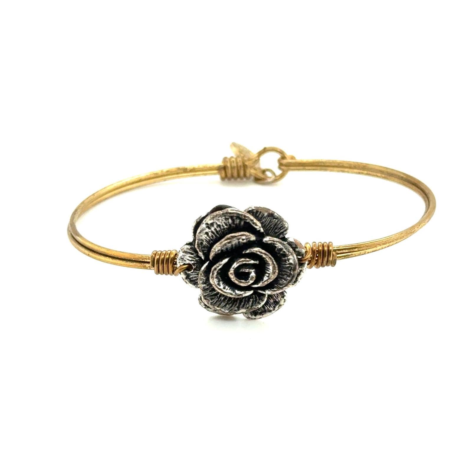 Luca and Dani Rose Bangle Bracelet Mixed Metal Silver Tone Flower Brass Wire
