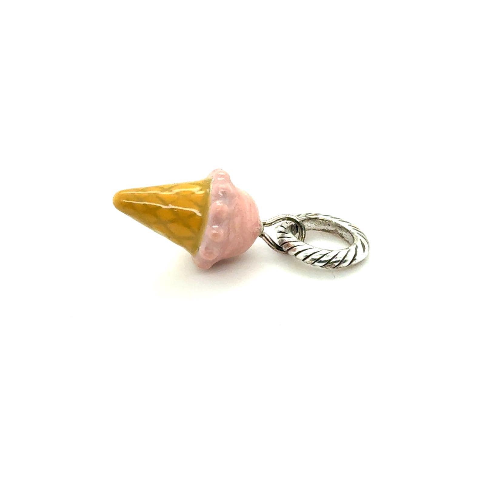 Brighton Ice Cream Cone Charm Pink Enamel Silver Tone Waffle Cone Pendant