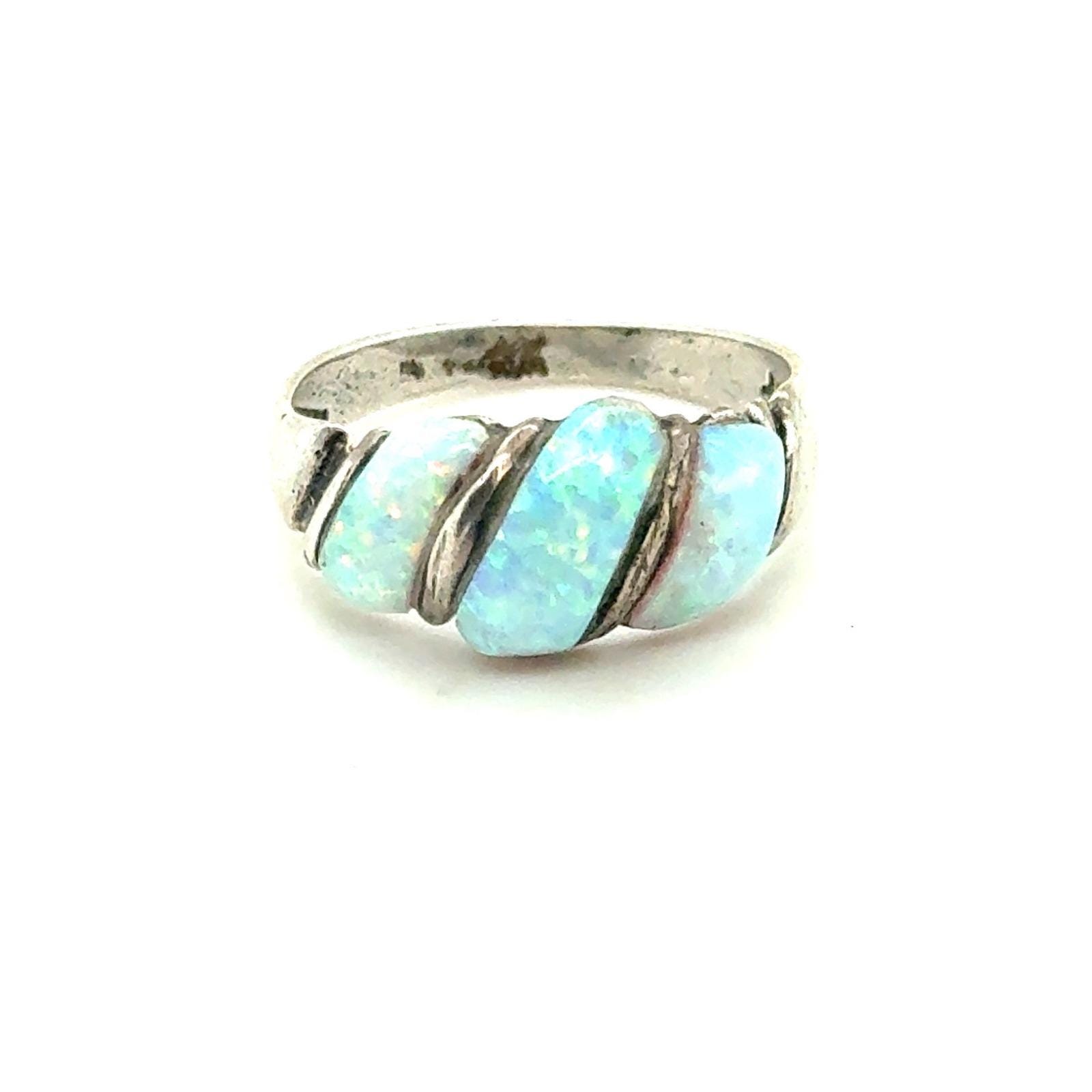 Vintage Sterling Silver Lab Fire Opal Inlay  Ring Size 9