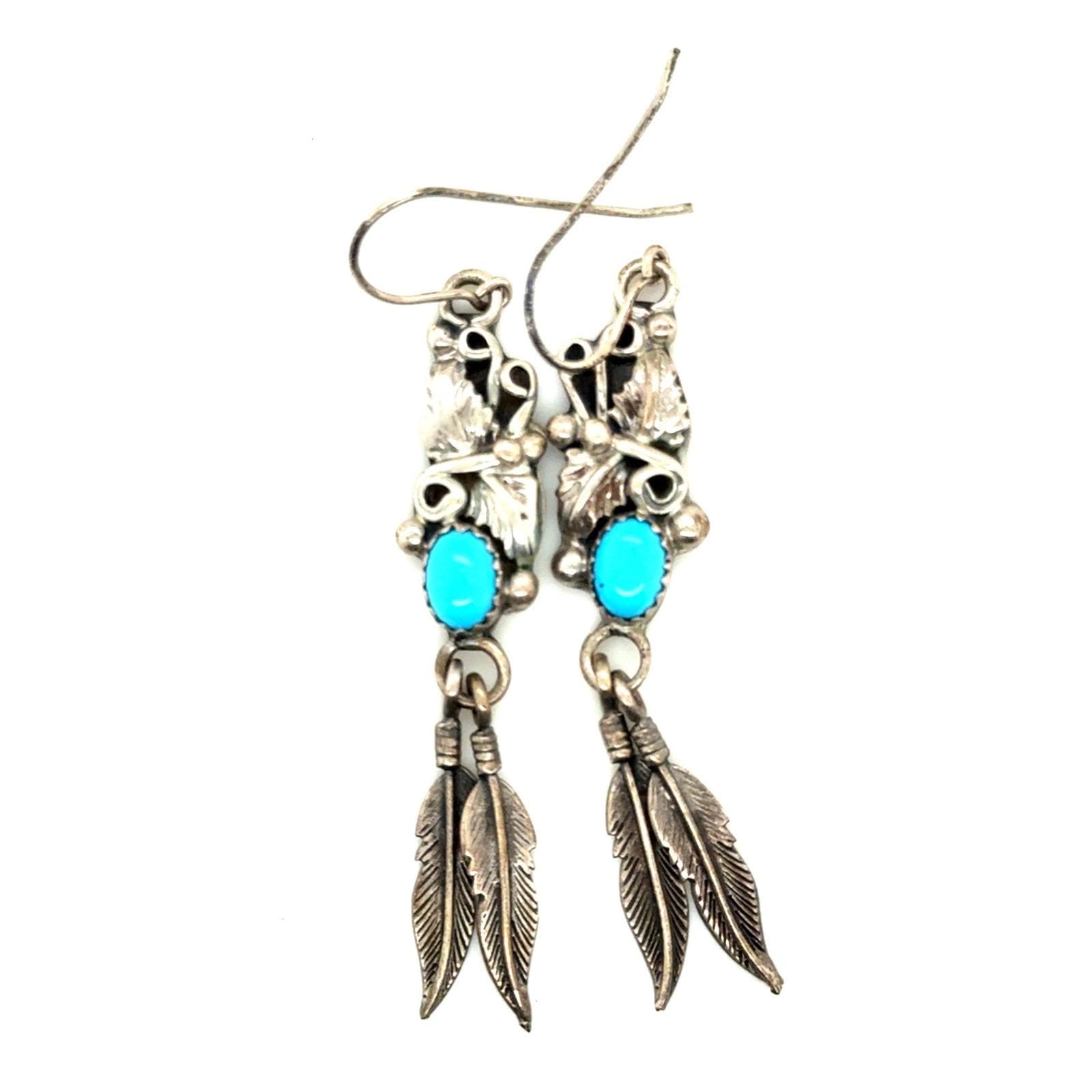 Vintage Southwestern Turquoise Feather Dangle Earrings