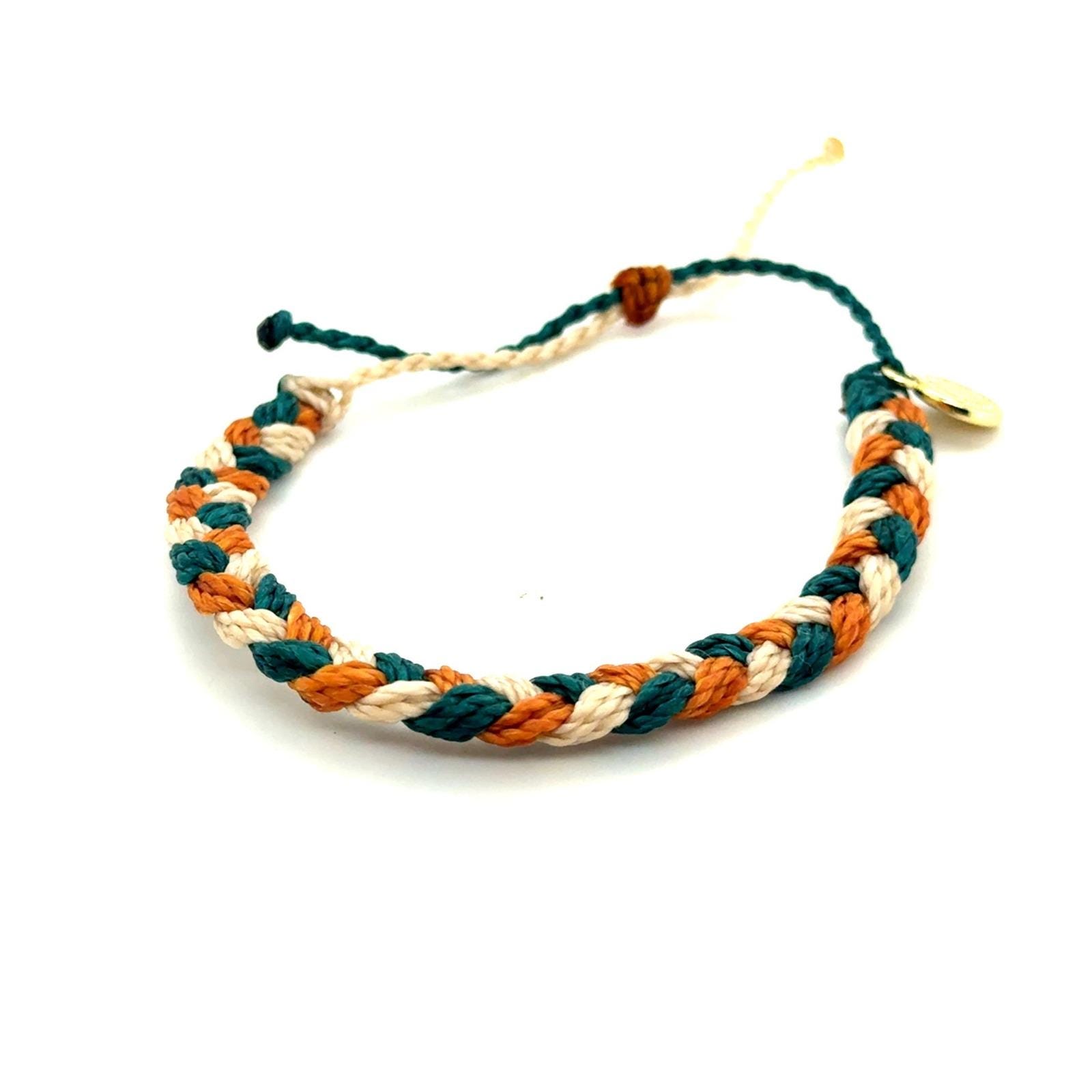 Pura Vida Braided Cord Bracelet Teal Orange Cream Adjustable Boho Surfer Jewelry