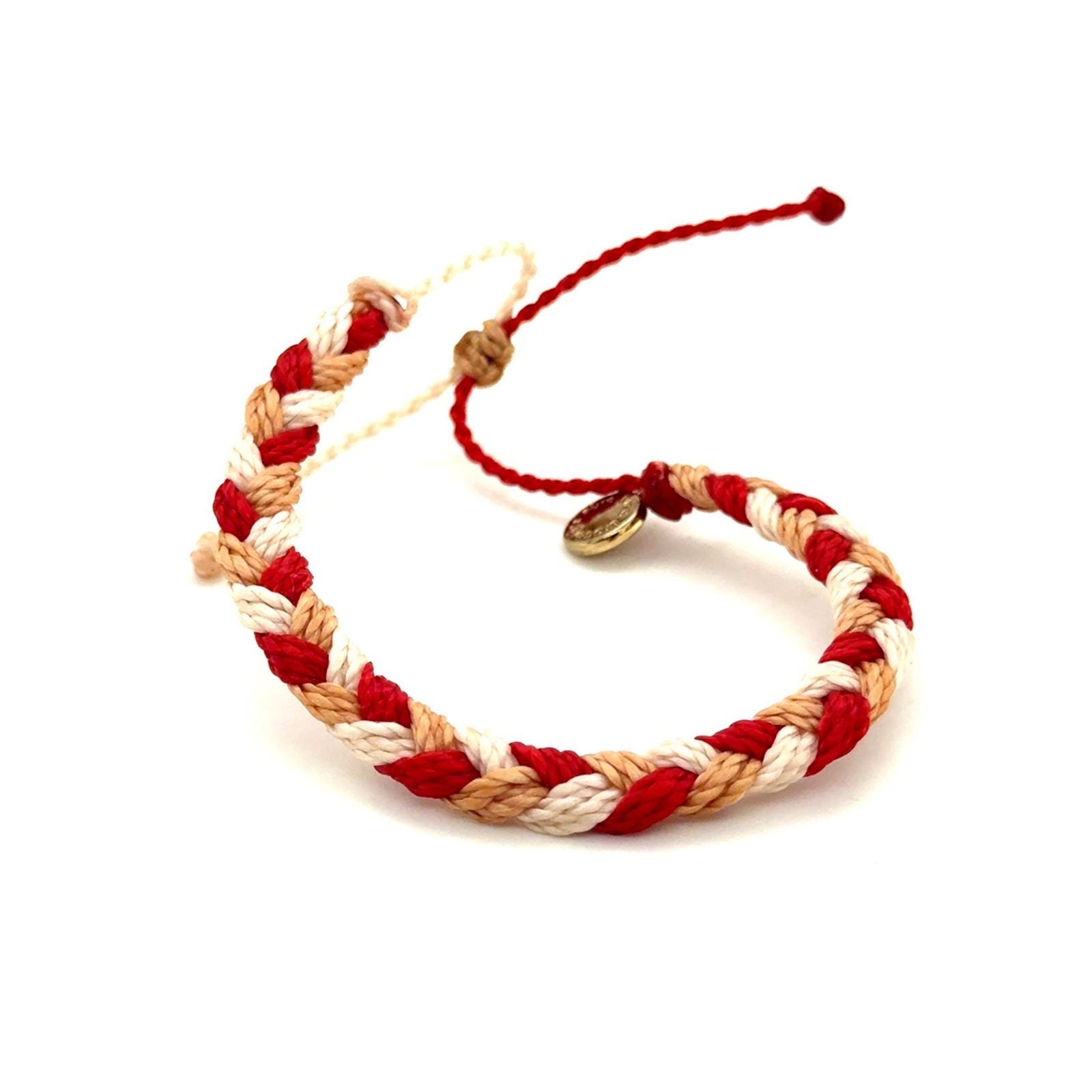 Pura Vida Braided Cord Bracelet Red Cream Tan Adjustable Surf Jewelry Charm