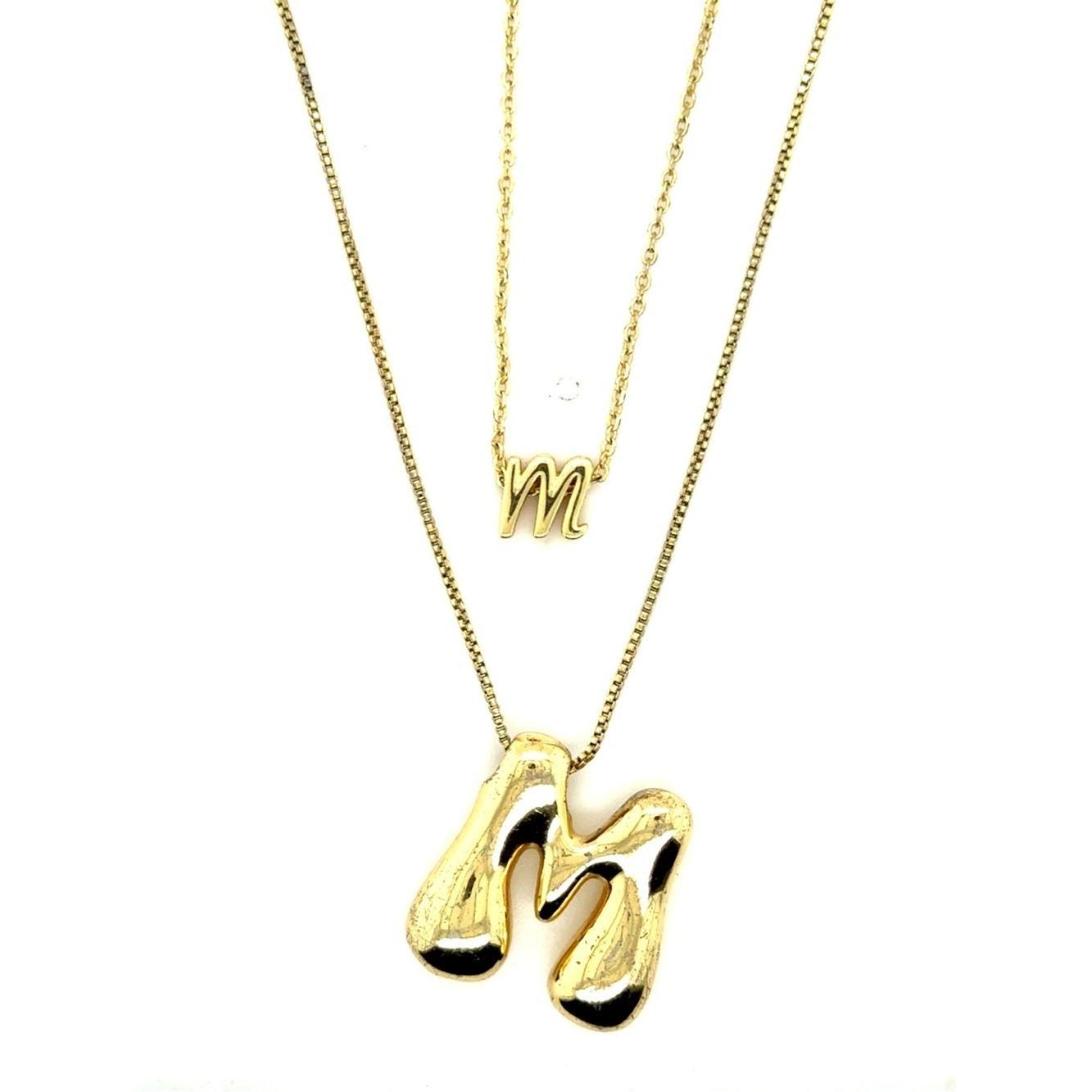 2 Gold Letter M Layered Necklace (n1)