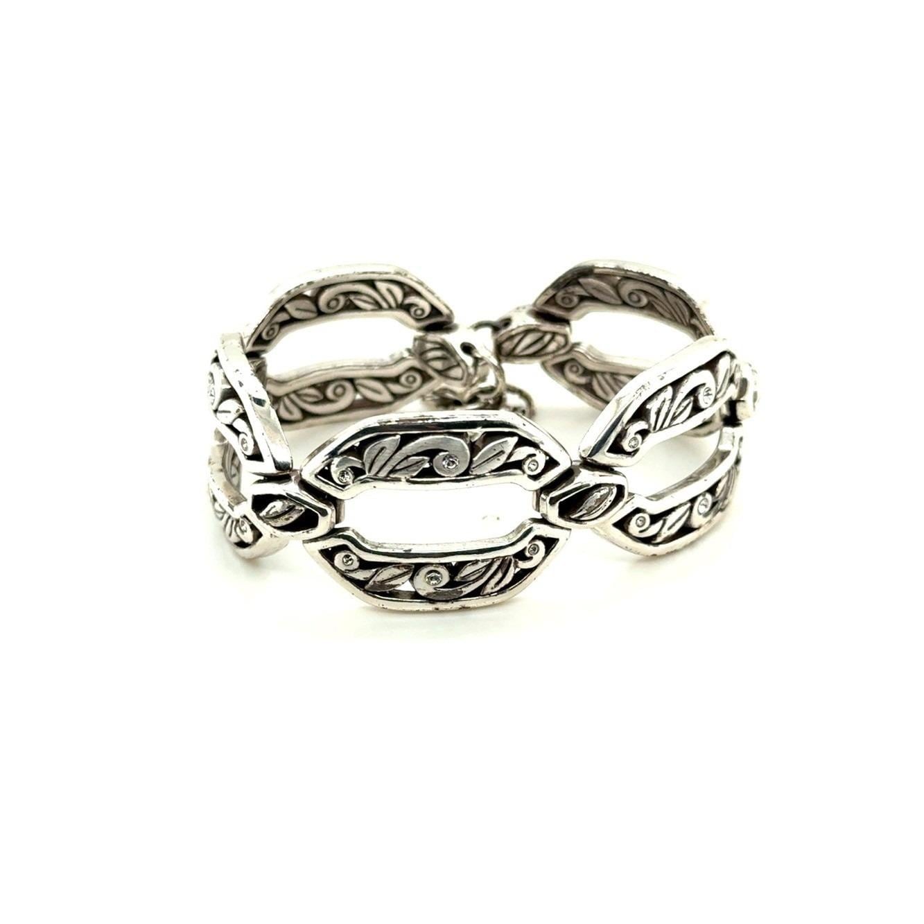 Brighton Silver Tone Floral Openwork Link Bracelet
