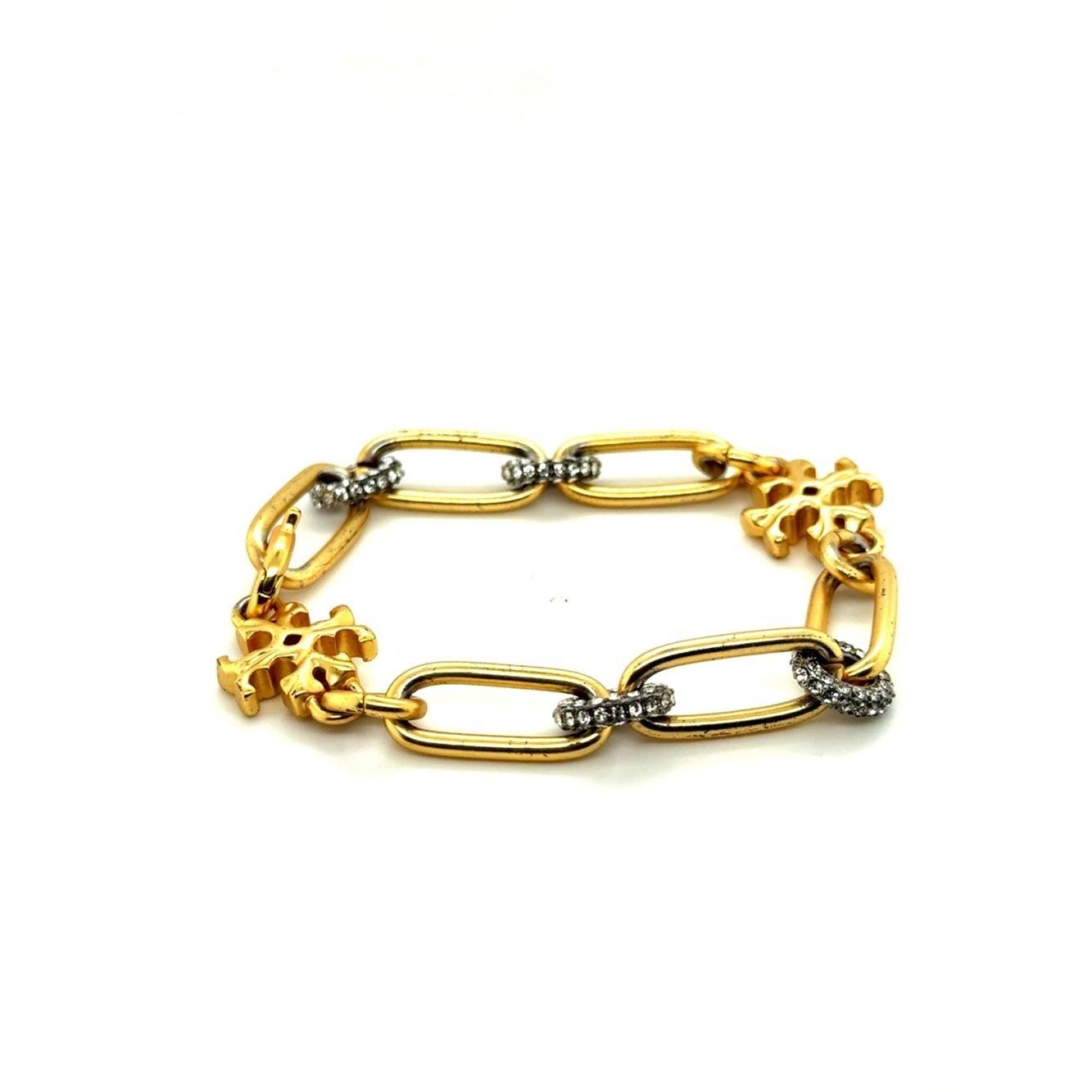 Tory Burch Gold Link Bracelet with Crystal Accents