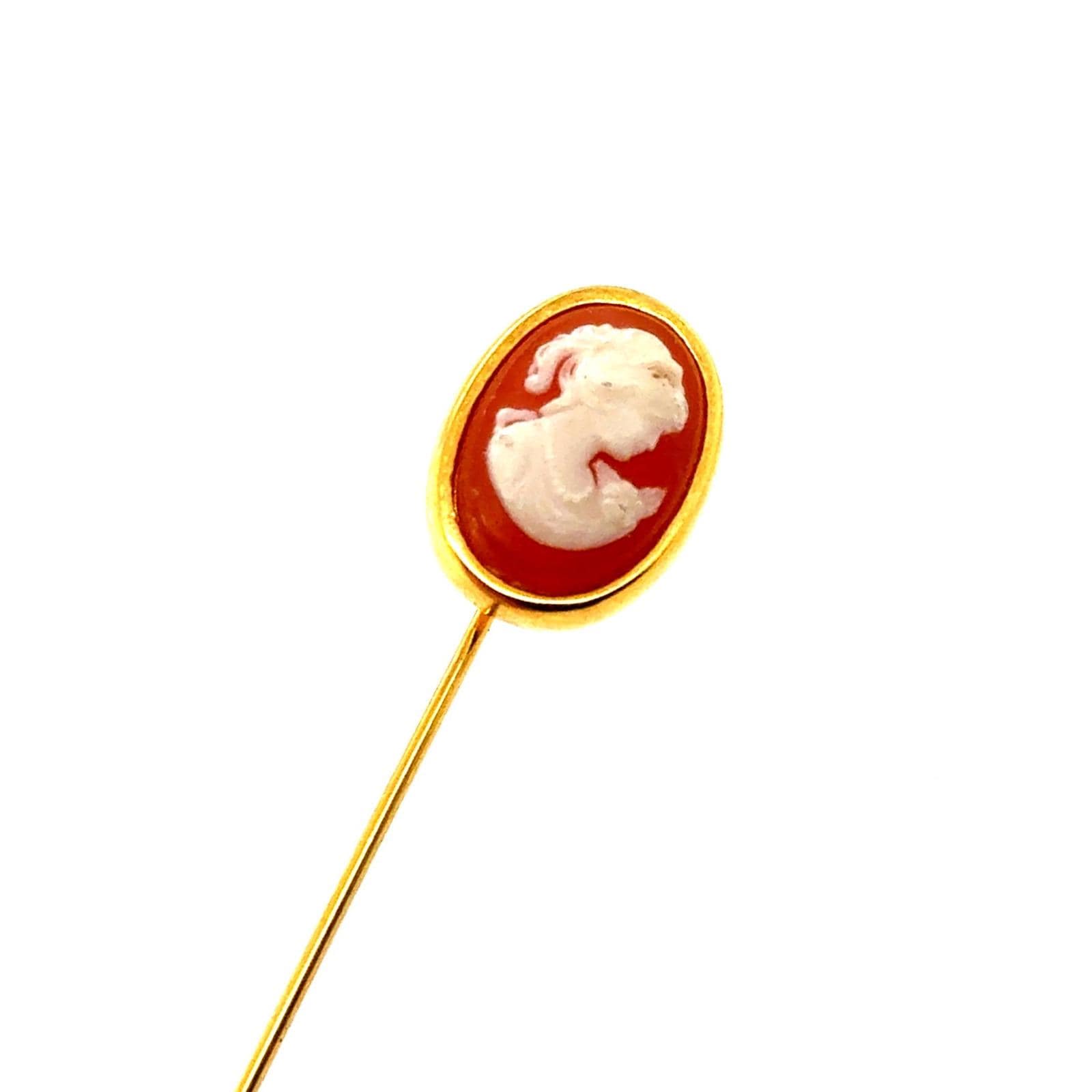 Vintage Trifari Red Cameo Stick Pin Gold Tone Crown Mark Victorian Style Lapel