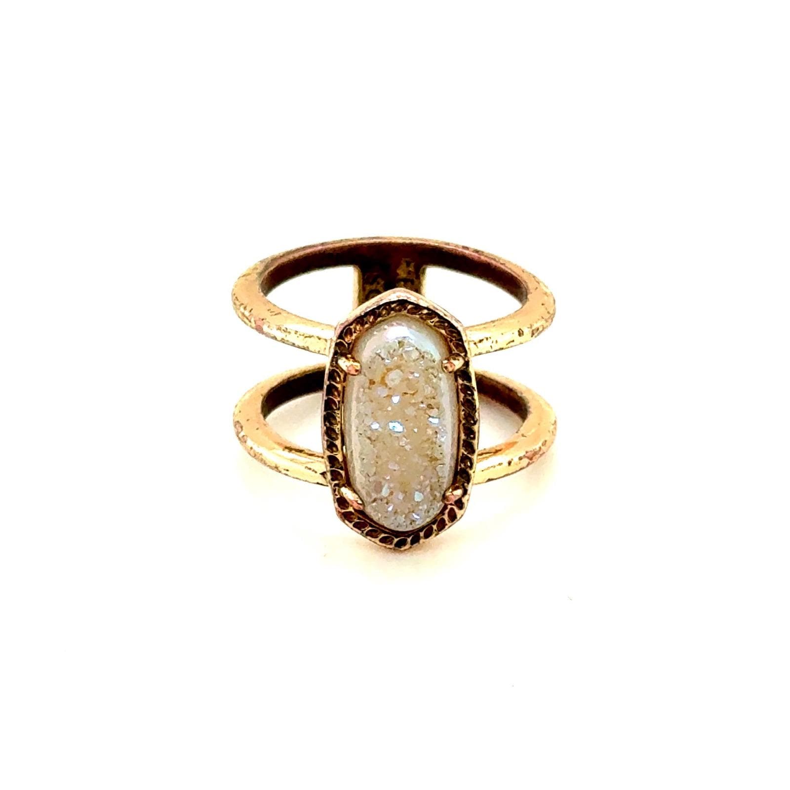 Kendra Scott Elyse Ring Iridescent White Druzy Double Band Oval Stone (Size 6)