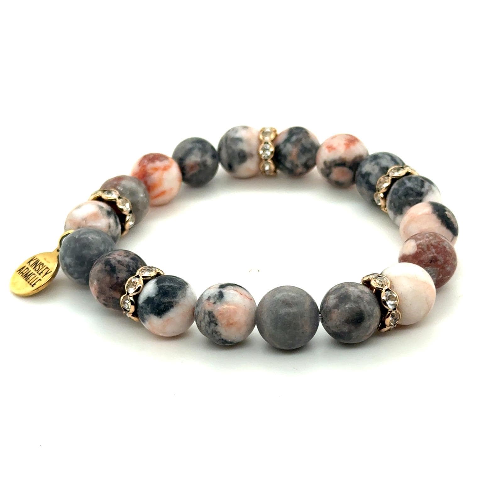 Kinsley Armelle Natural Stone Beaded Stretch Bracelet Gold Crystal Accents