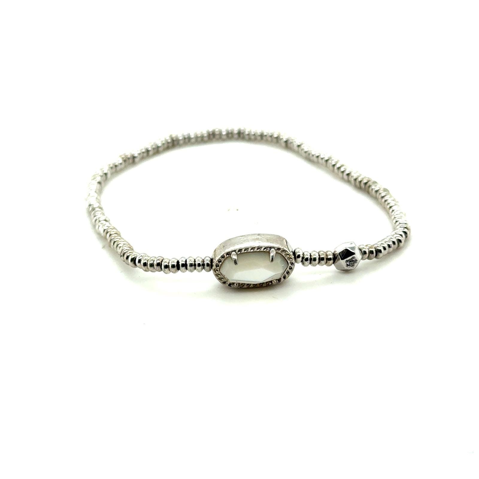Kendra Scott White Mother of Pearl Stretch Bracelet Rhodium Silver Tone KS Logo