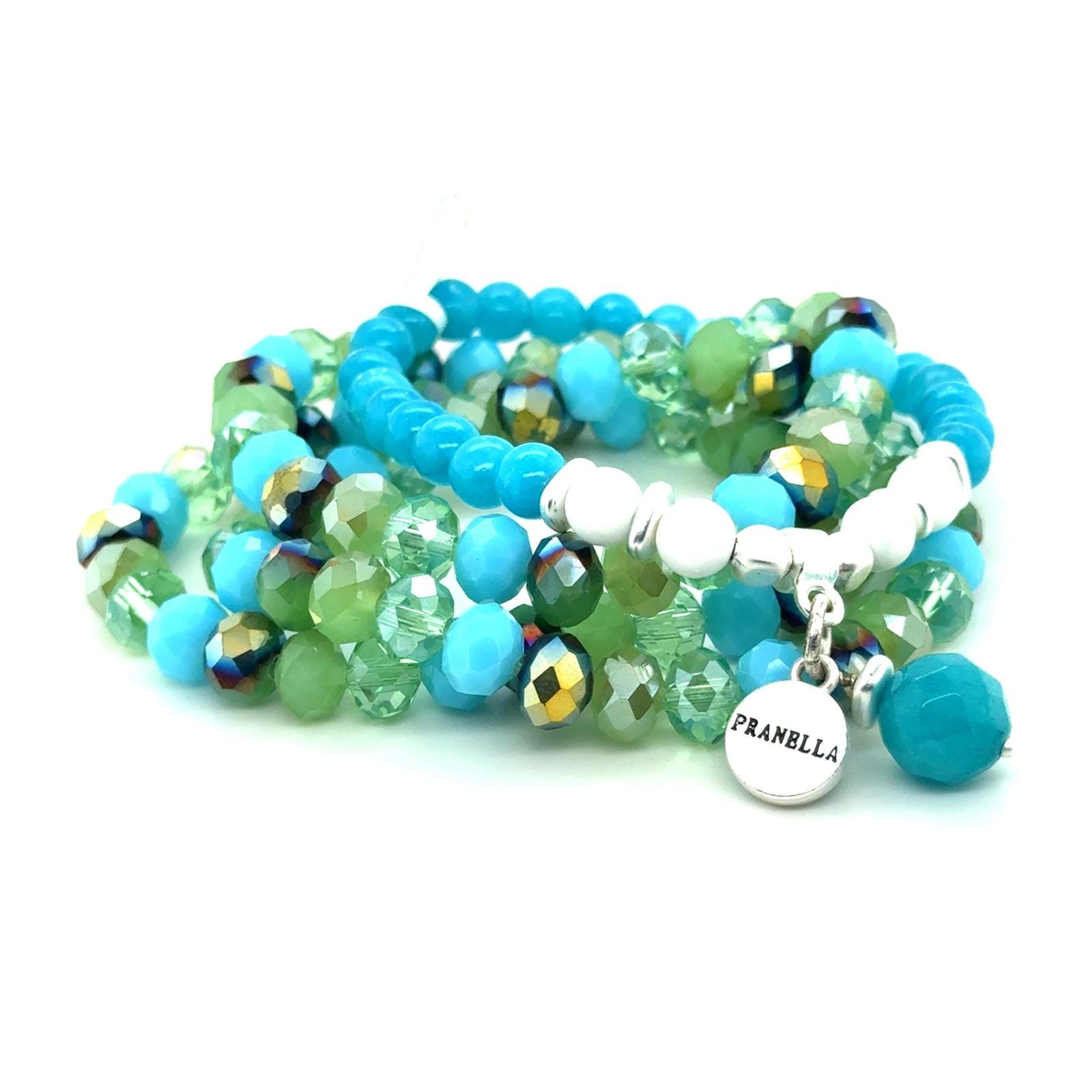 Pranella Calida Blue Bauble Bracelet Set Turquoise Green Beaded Stretch (E5)