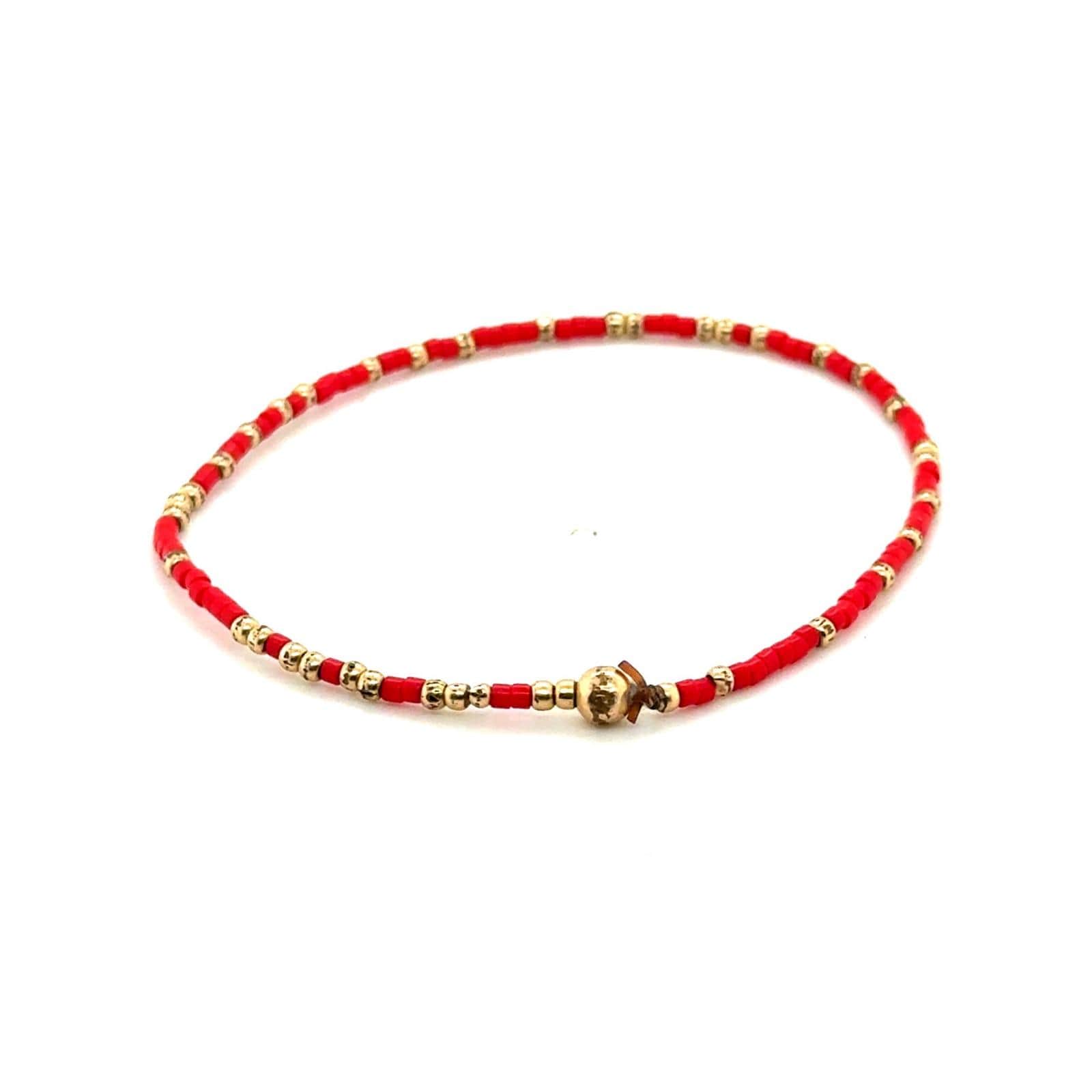 Enewton Hope Unwritten Red Seed Bead and 14kt Gold Filled Stretch Bracelet