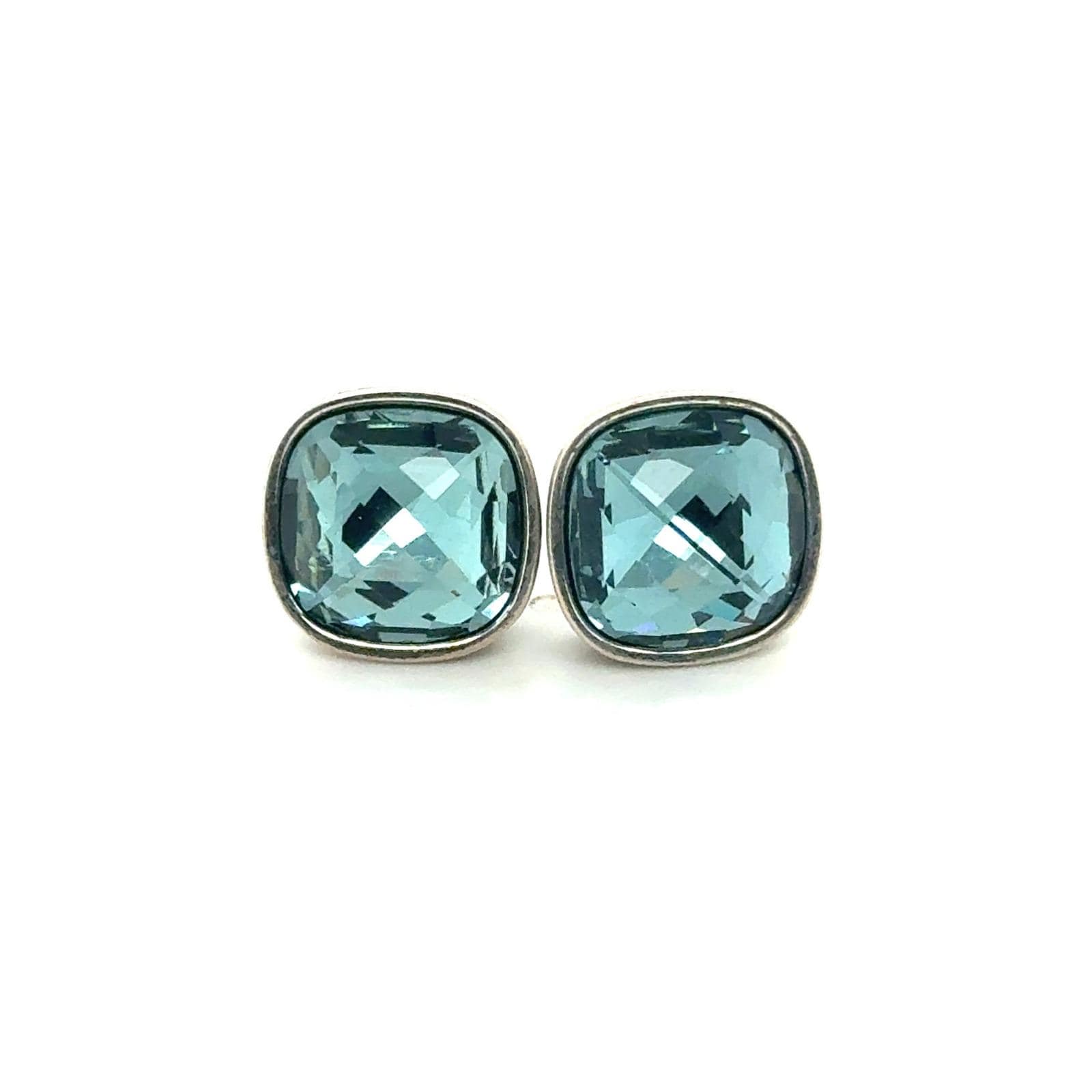 Brighton Meridian Zenith Teal Blue Crystal Silver Tone Square Stud Earrings