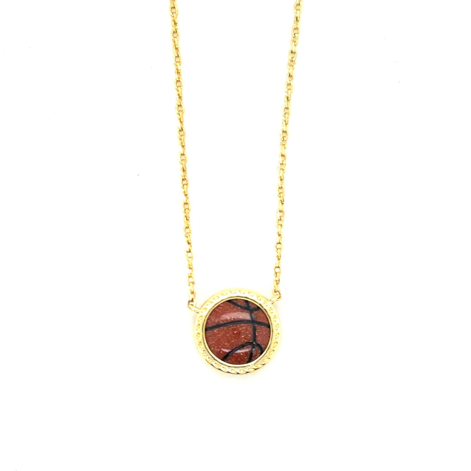 Kendra Scott Reversible Basketball Goldstone Necklace Gold Tone 19in Adjustable