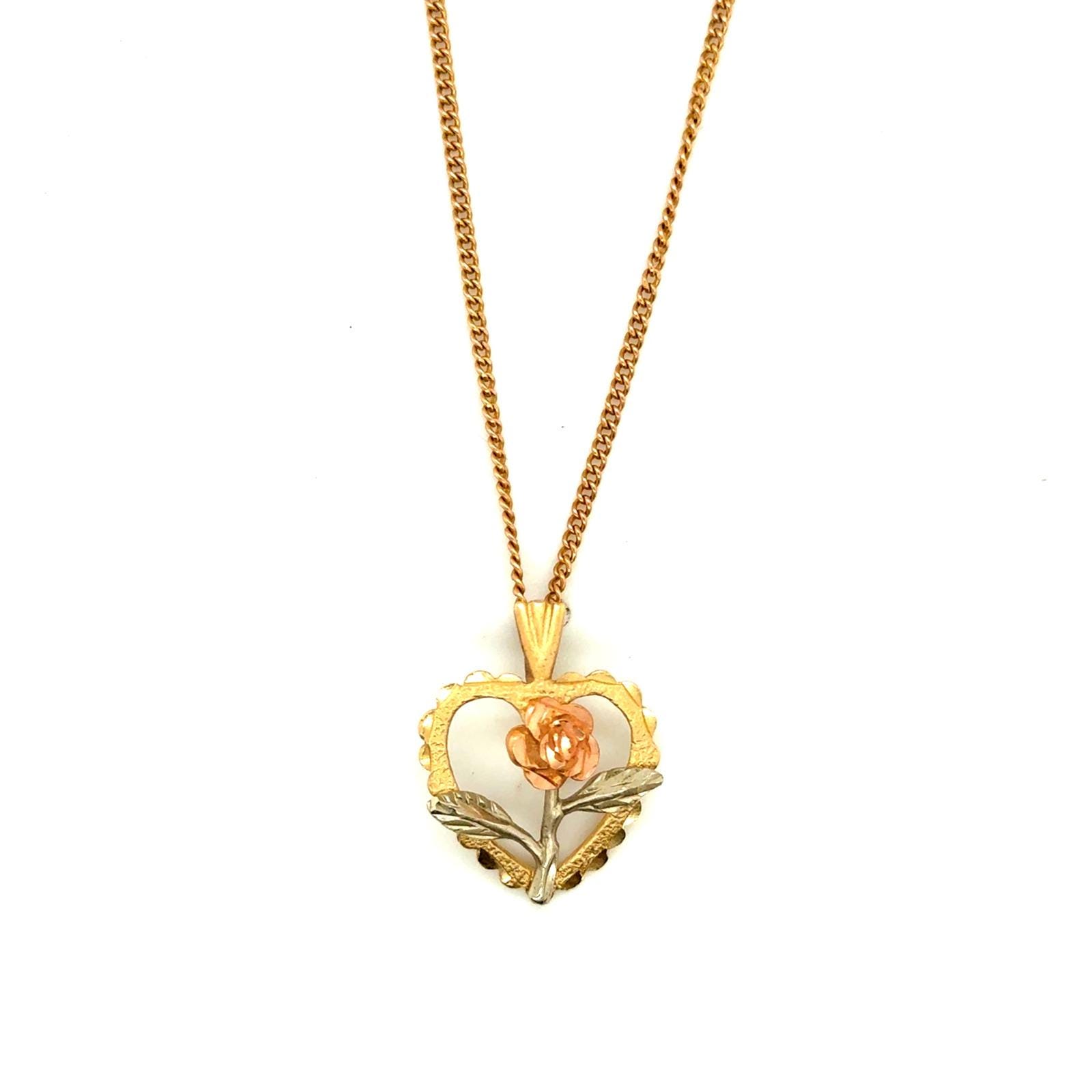 Vintage 14k Tri-Color Gold Heart Rose on 10k Gold Chain