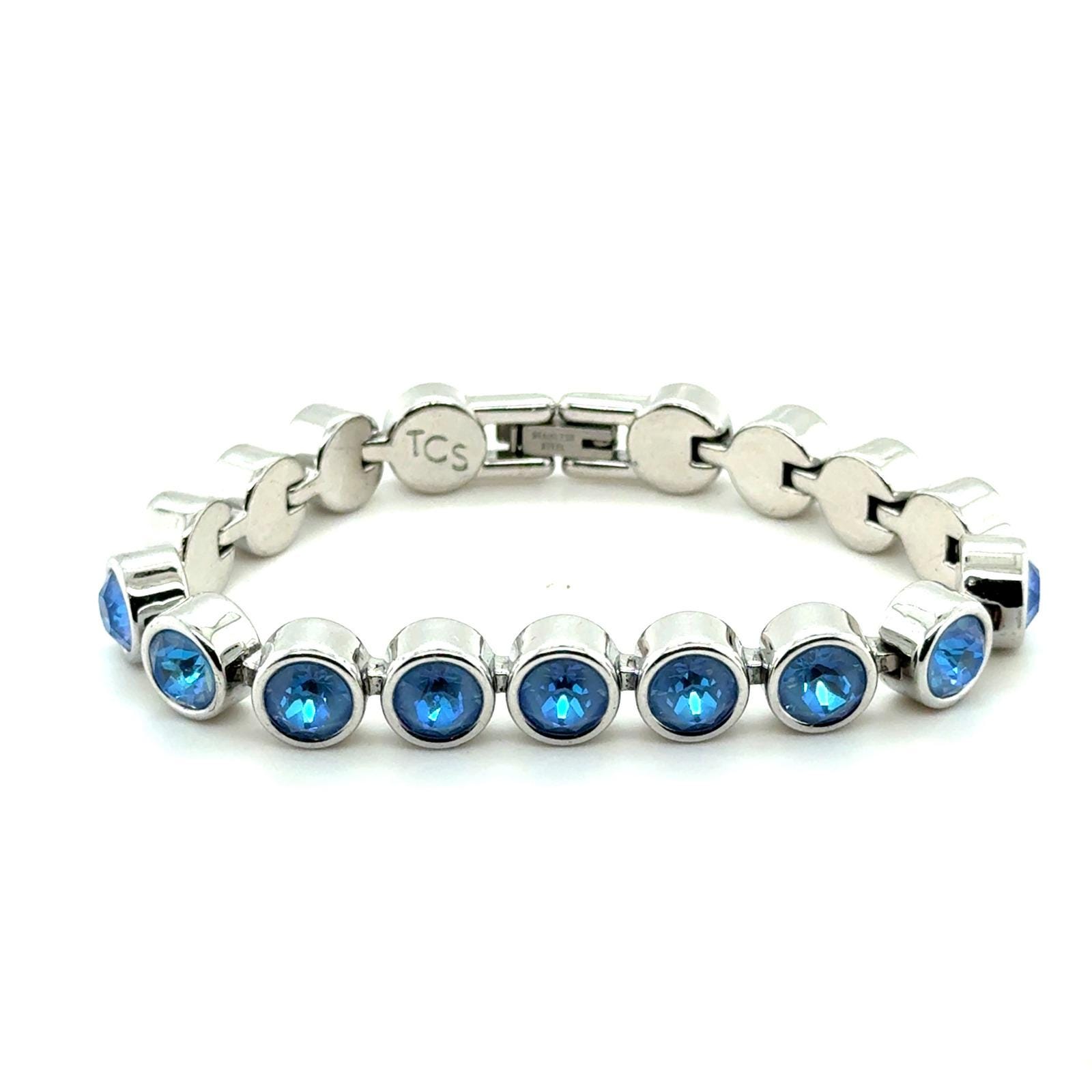 Touchstone Crystal Swarovski Blue Tennis Bracelet Stainless Steel