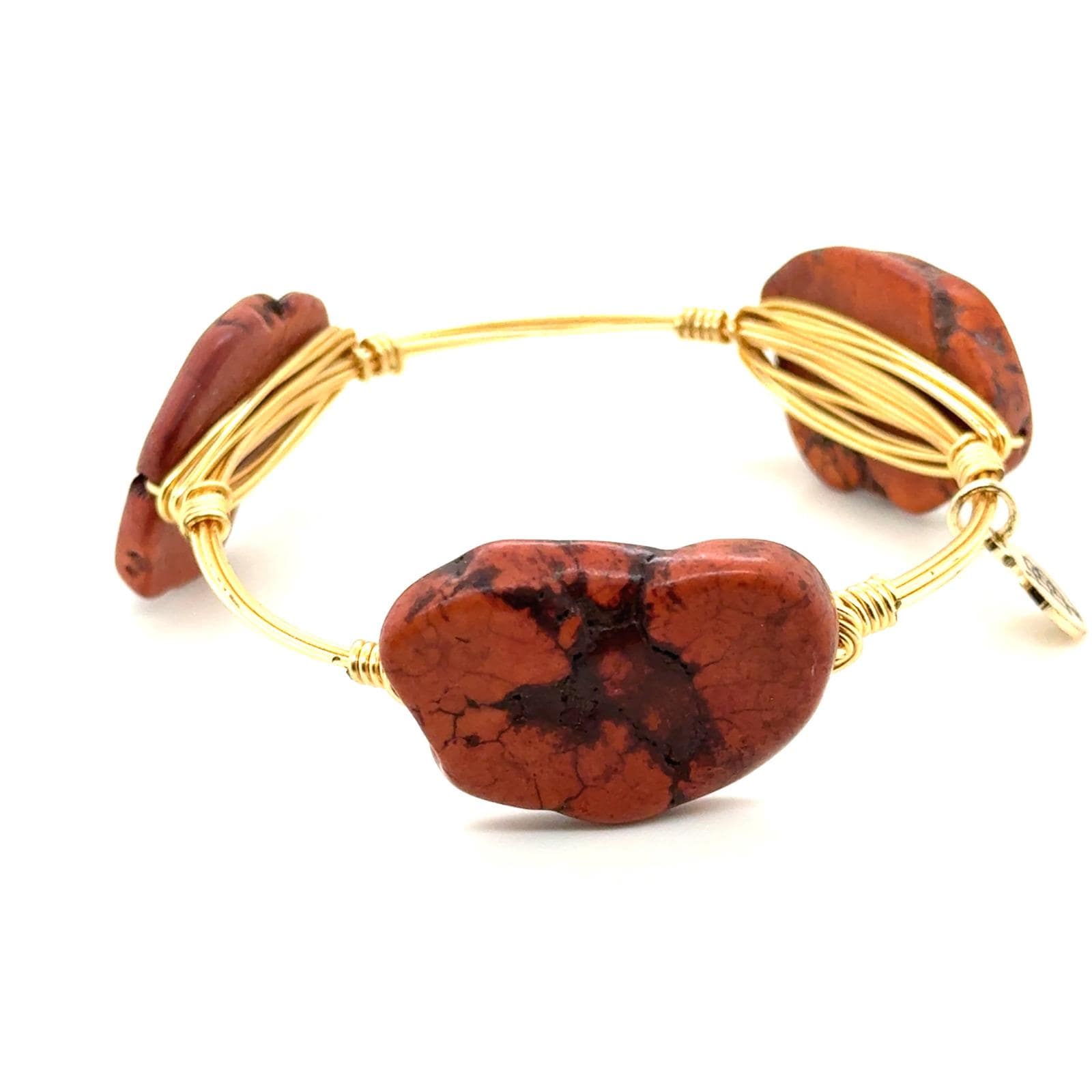 Bourbon and Boweties Brown Stone Gold Wire Wrapped Bangle Bracelet