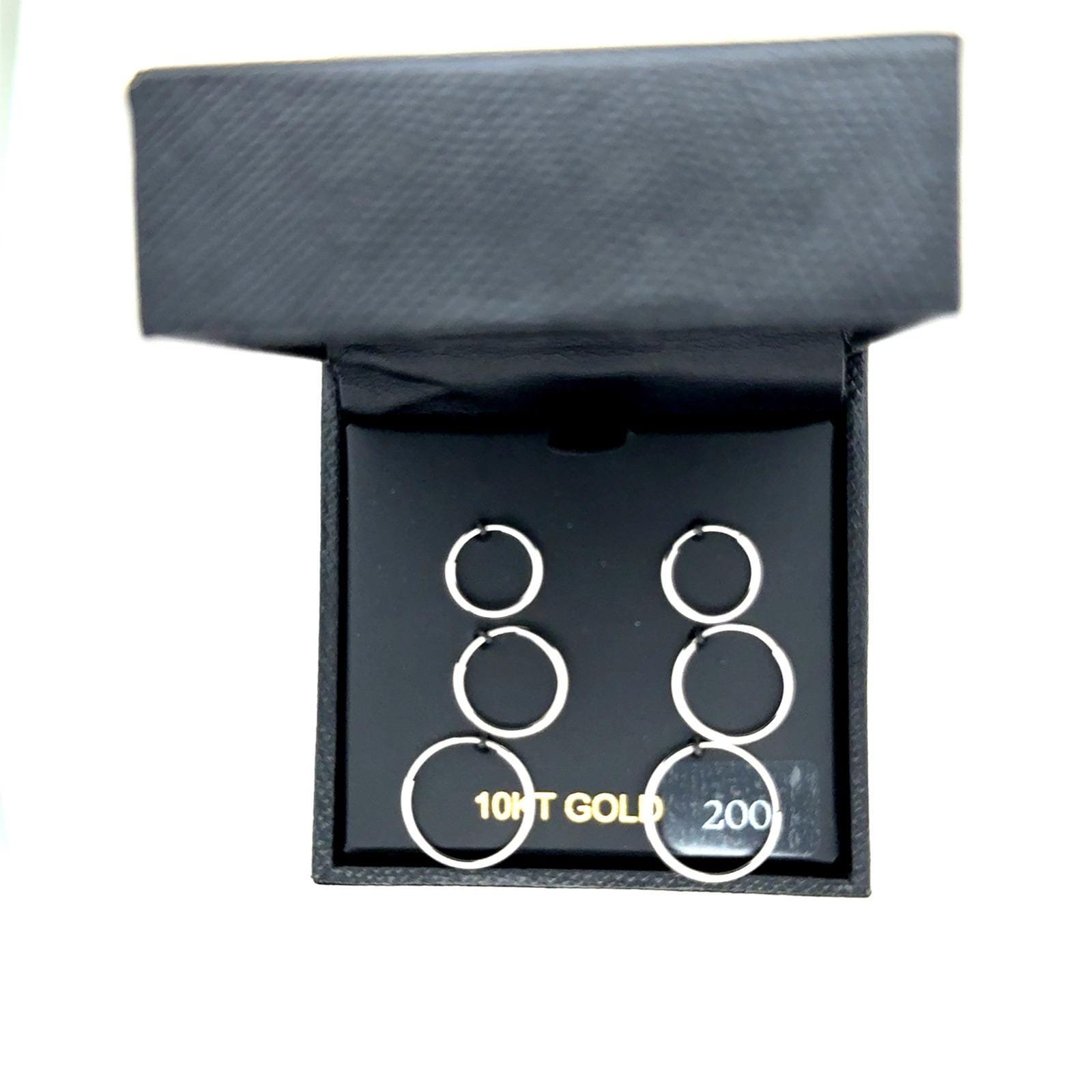 10k White Gold Hoop Earrings Set 3 Pairs Graduated Sizes 10kt New