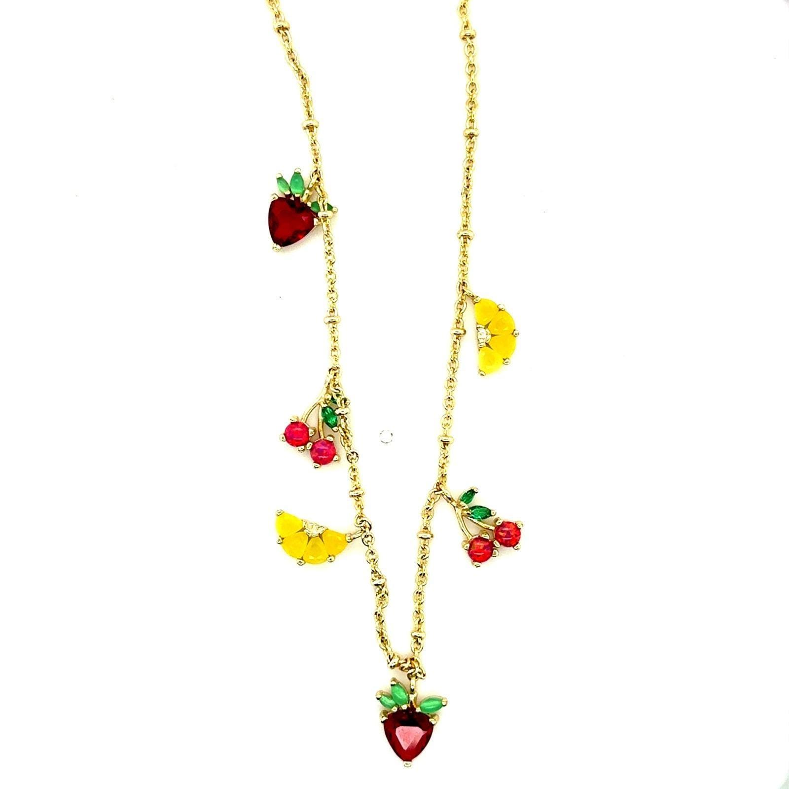 Kendra Scott Fruit Charm Necklace Gold Tone Strawberry Cherry Lemon