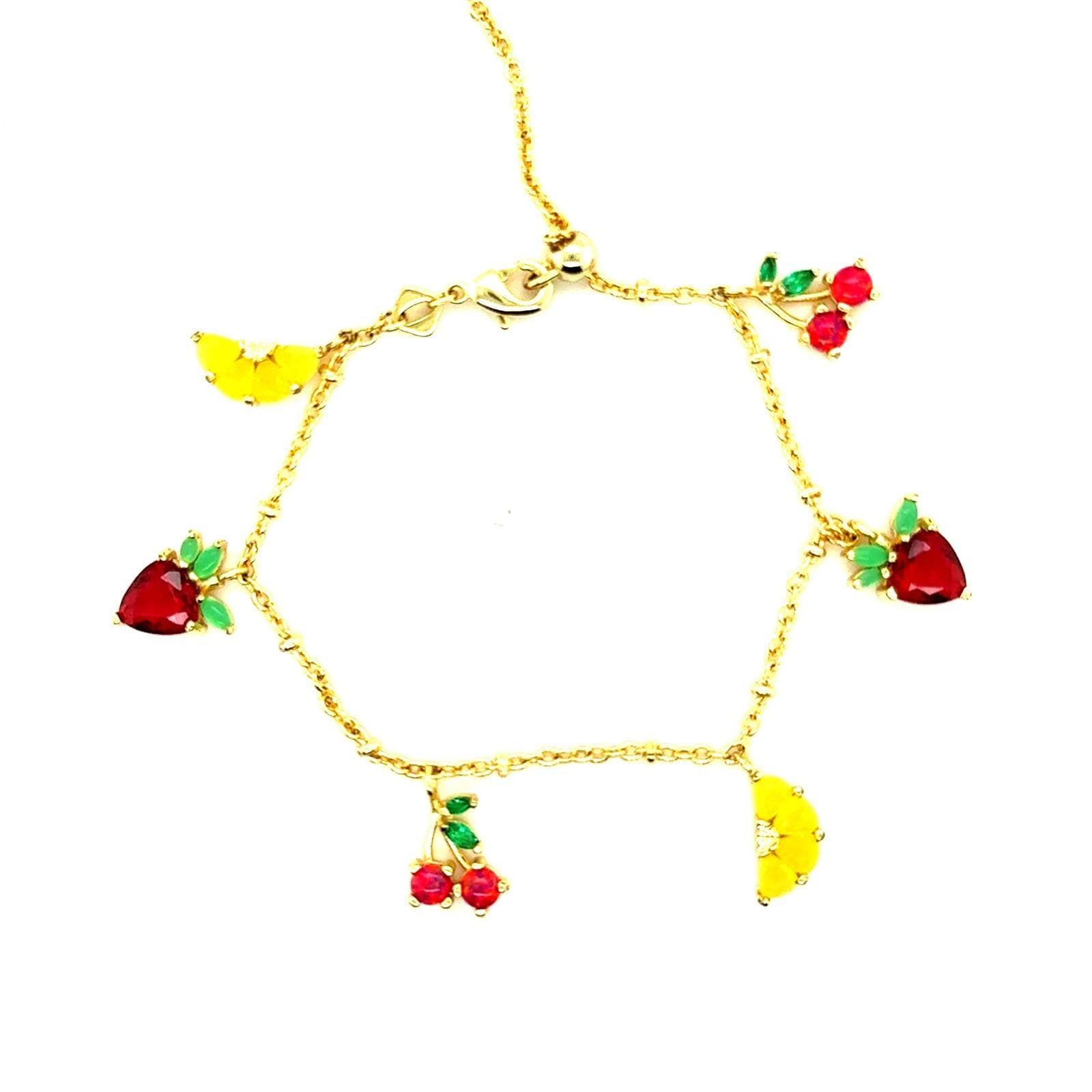 Kendra Scott Fruit Charm Bracelet Gold Tone Strawberry Cherry Lemon 8 Inch