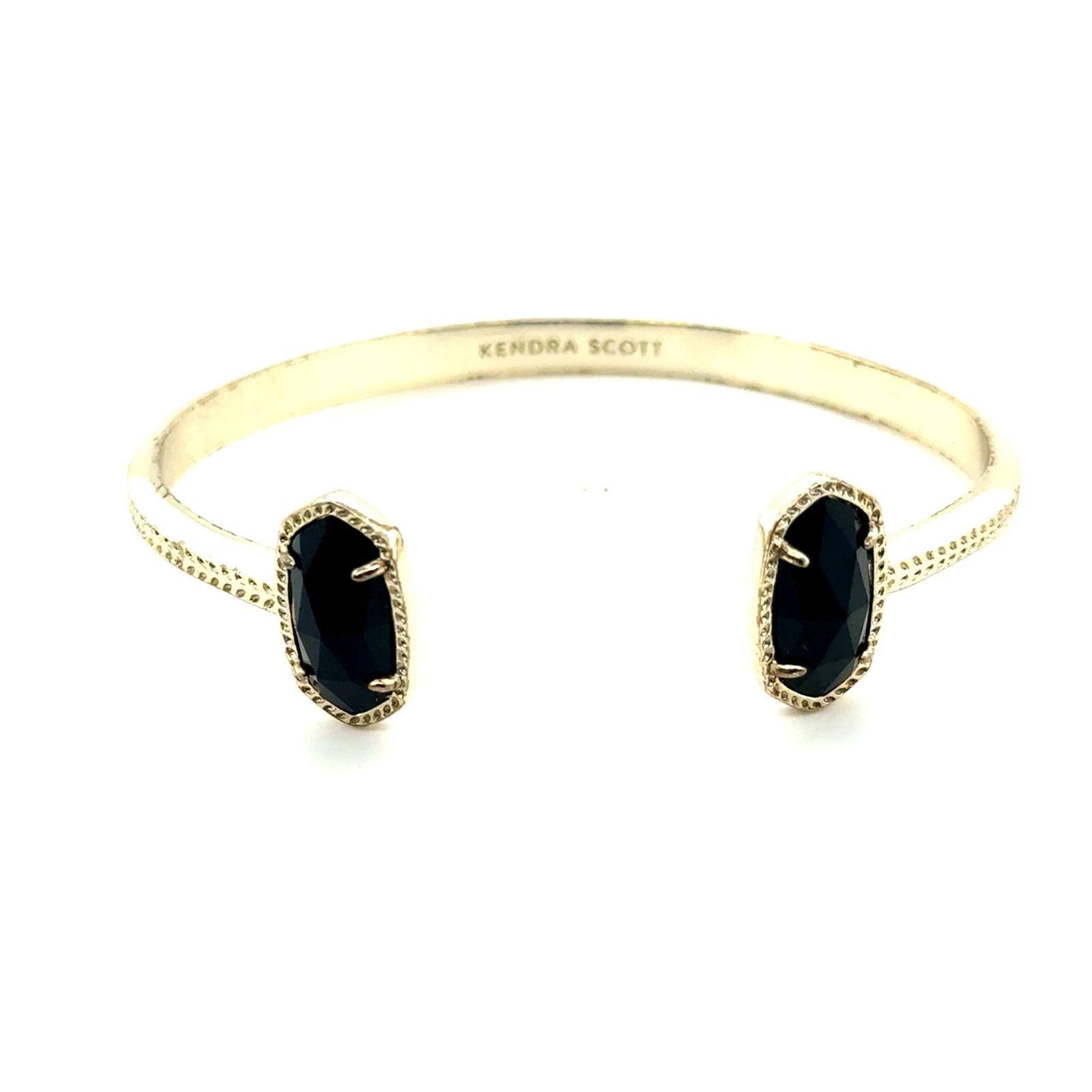 Kendra Scott Elton Cuff Bracelet Gold Tone Black Opaque Glass Filigree Open Cuff