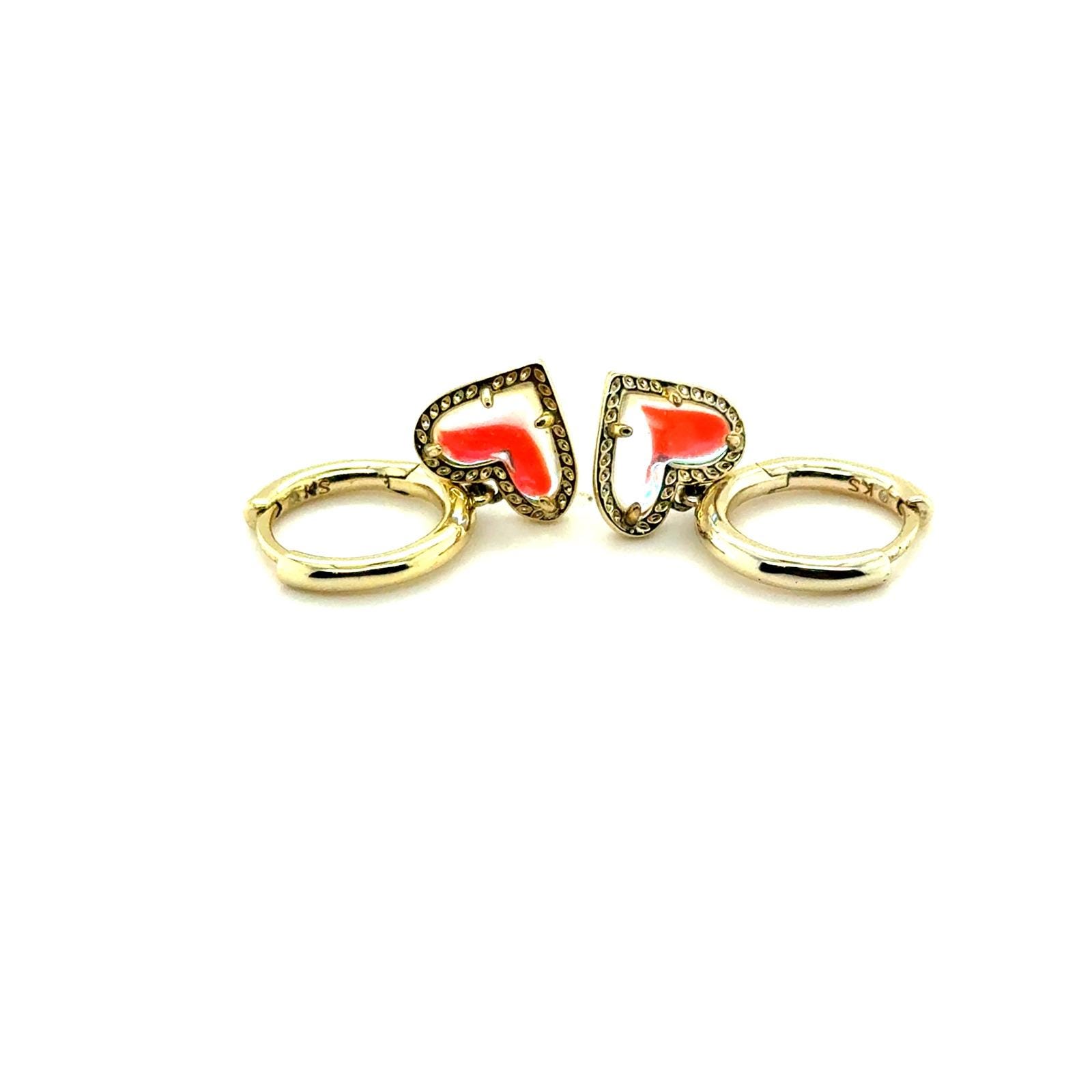 Kendra Scott Ari Heart Huggie Earrings Gold Iridescent Dichroic Glass Hoops