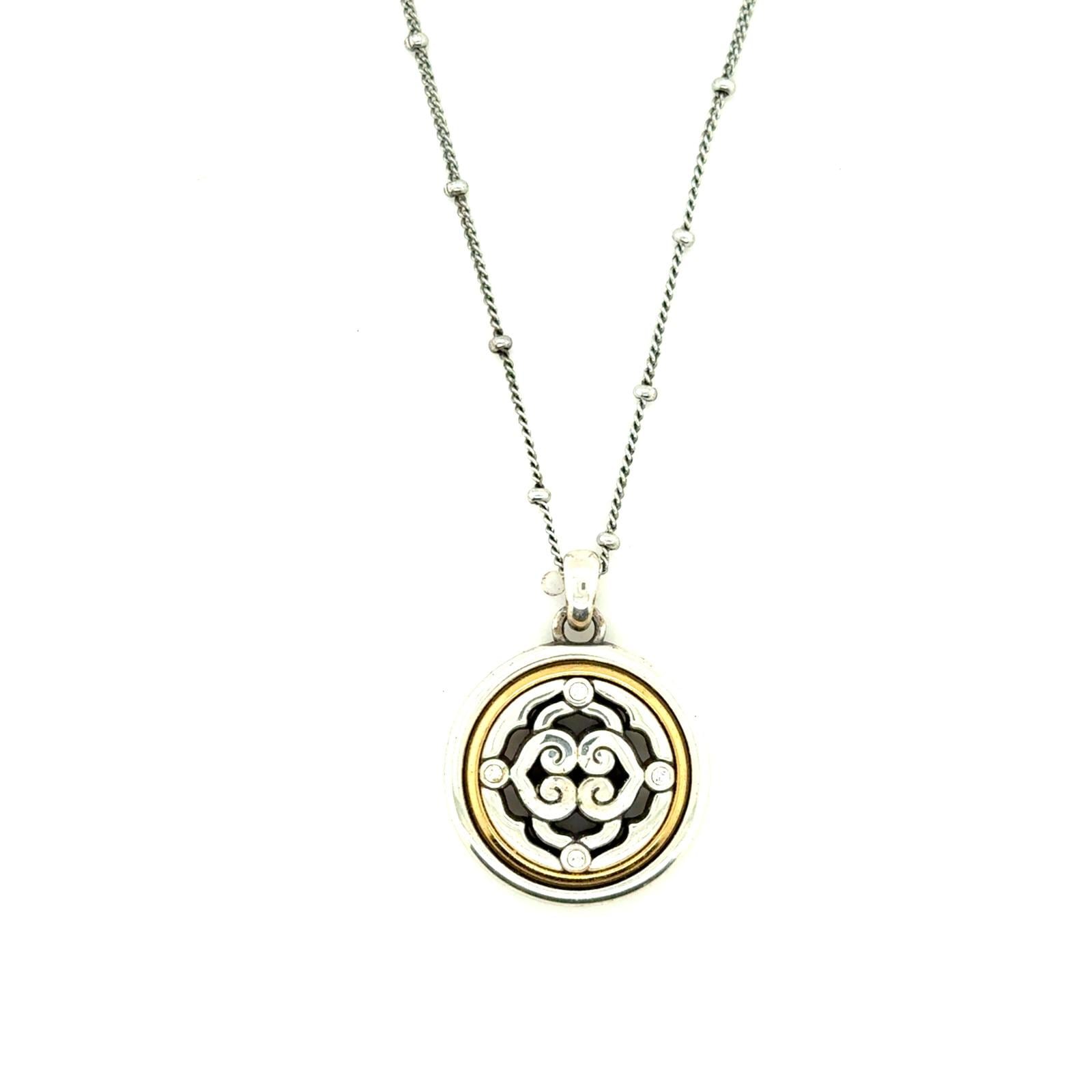 Brighton Mixed Metal Reversible Scroll Pendant Necklace Silver Gold Tone Crystal