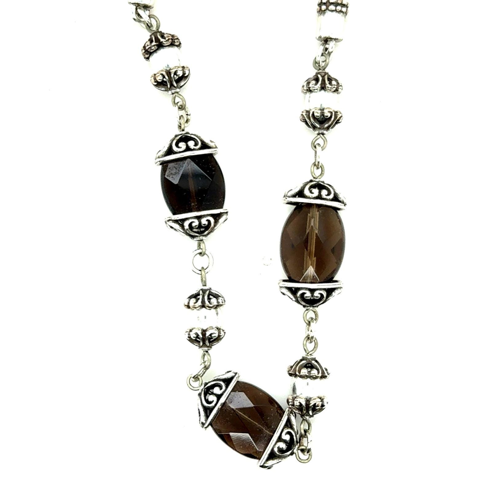 Brighton Night Mist Smoky Brown Crystal Silver Tone Ornate Station Necklace