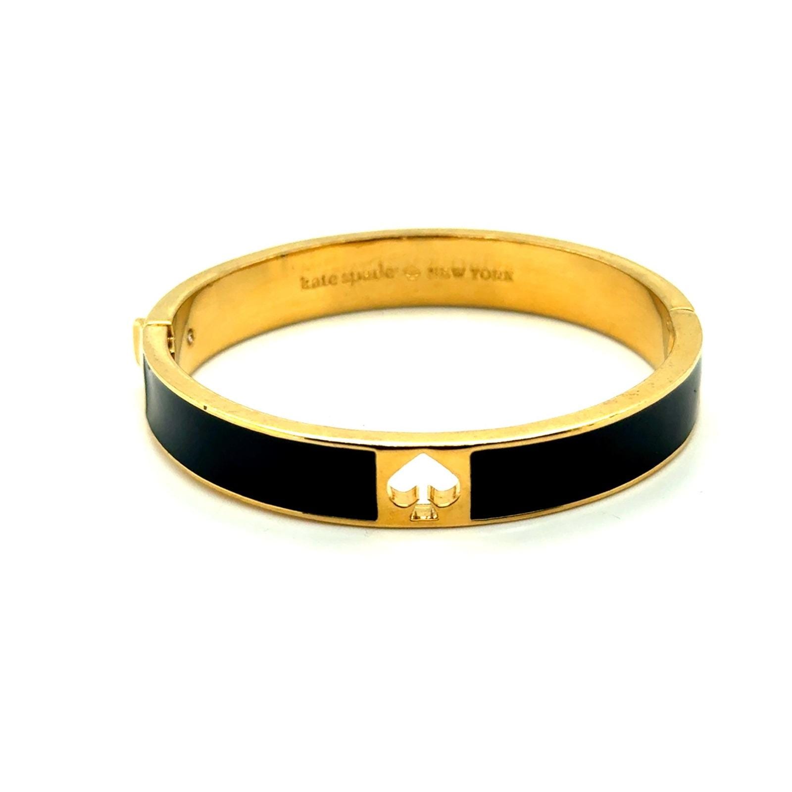 Kate Spade New York Gold Tone Black Enamel Spade Cutout Hinged Bangle Bracelet