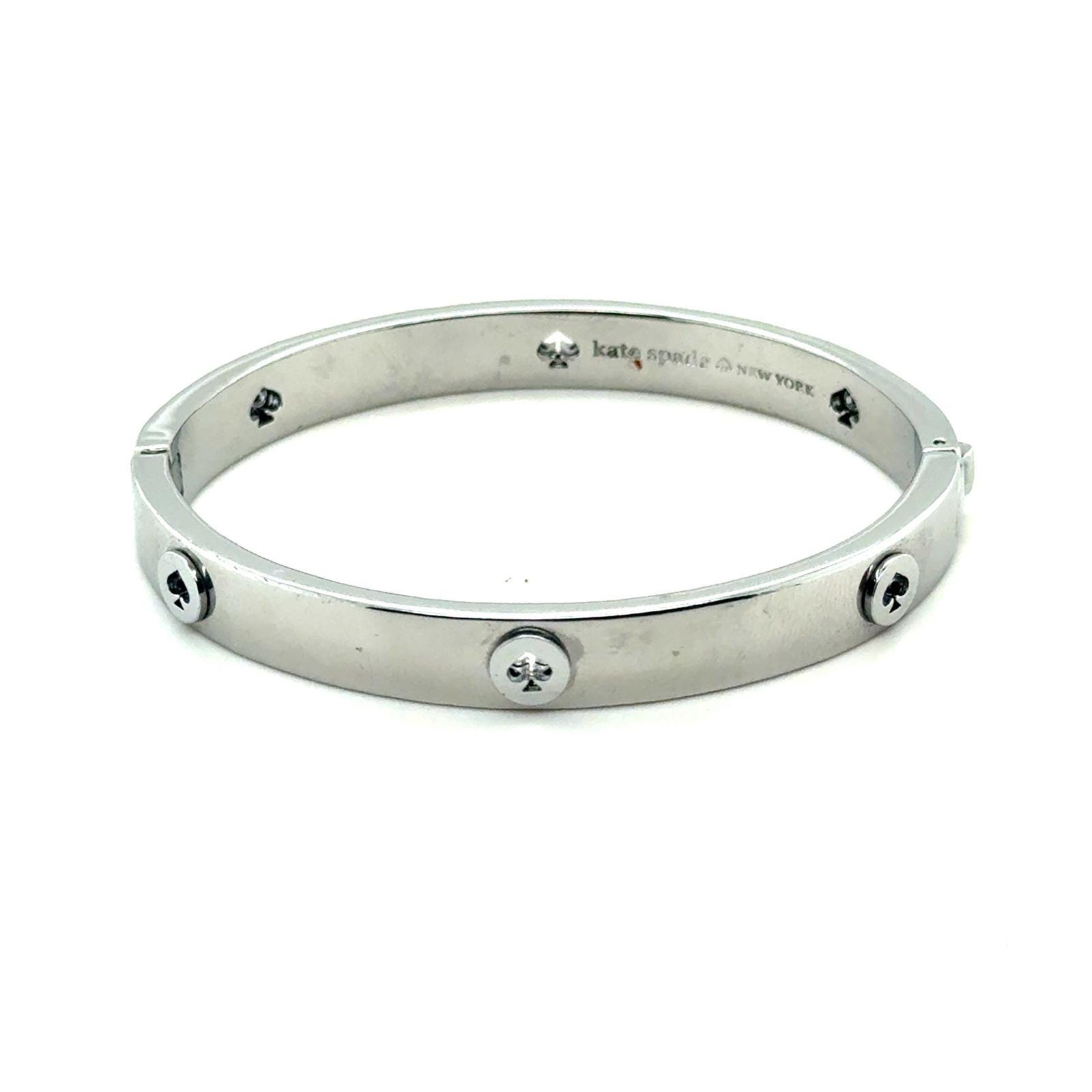 Kate Spade New York Silver Tone Spade Screw Hinged Bangle Bracelet 7Inch