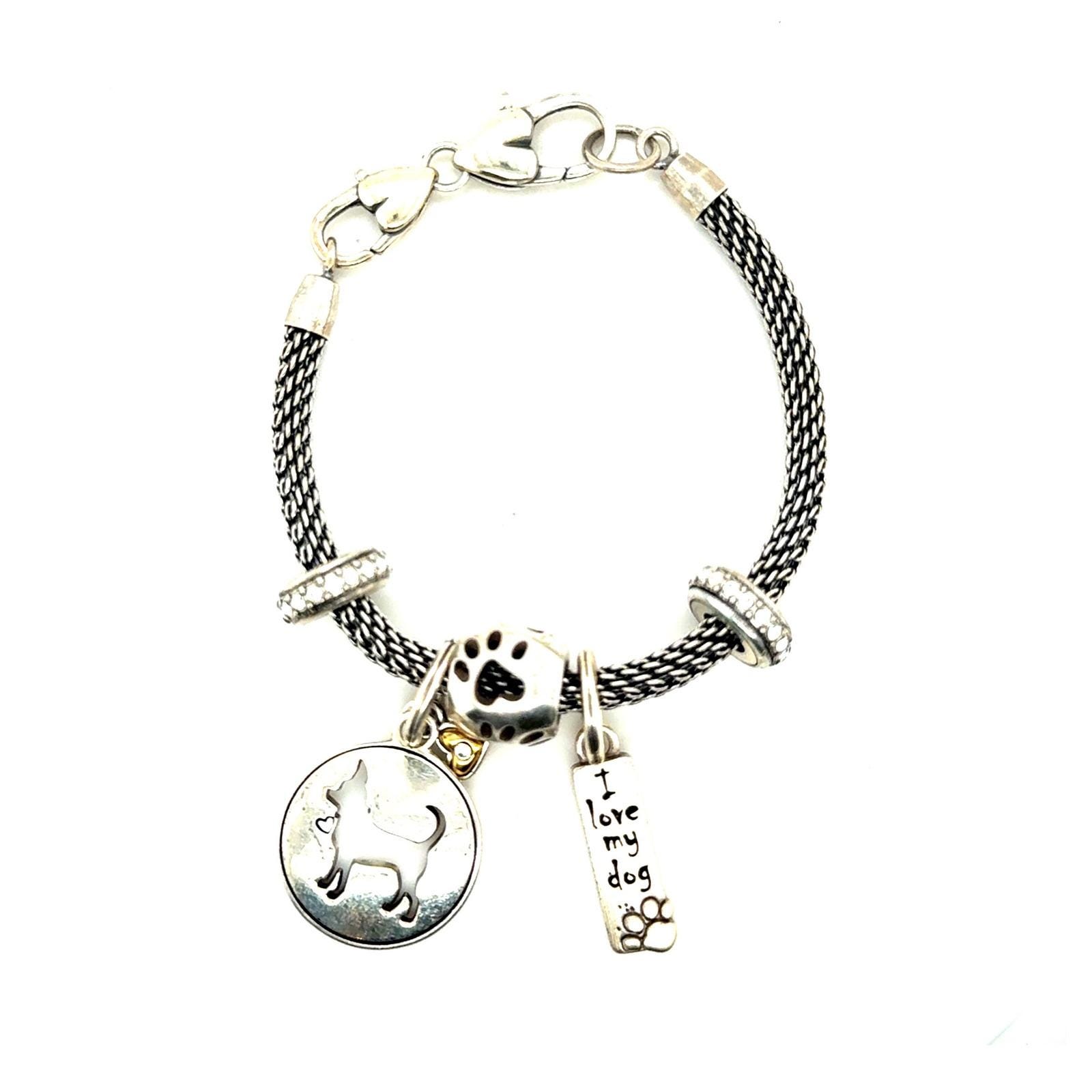Brighton Dog Lover Charm Bracelet I Love My Dog Woof Paw Print Charms