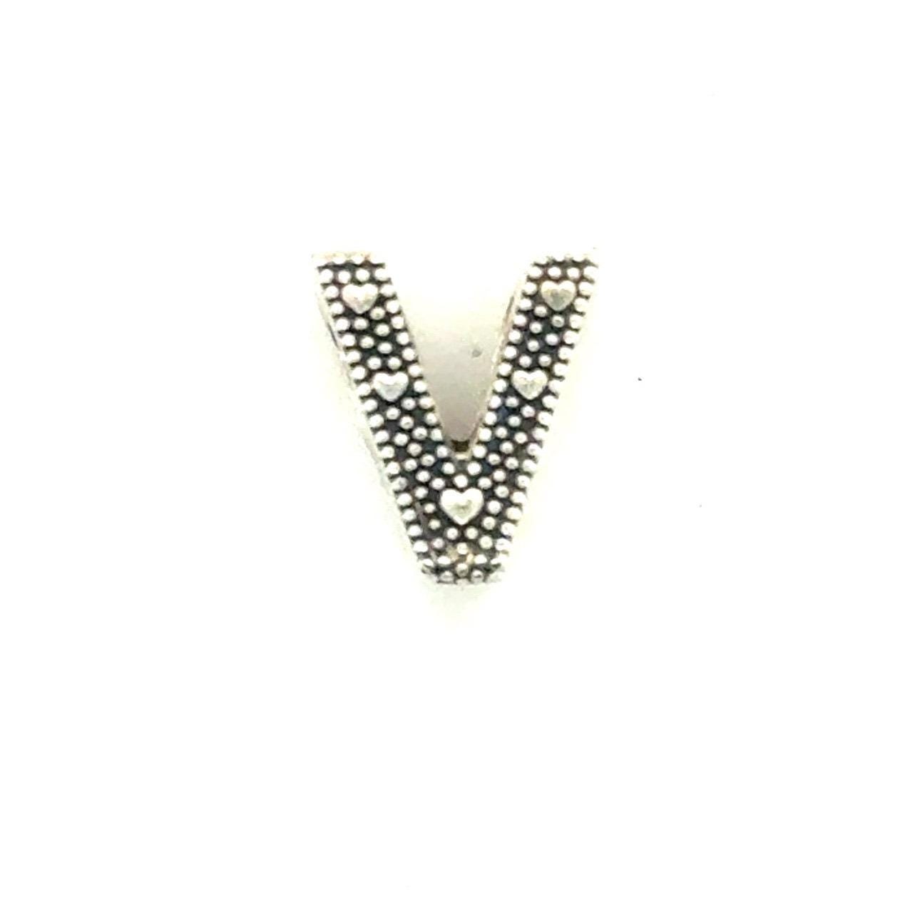 Pandora Letter V Alphabet Charm Sterling Silver Beaded Heart Initial Bead