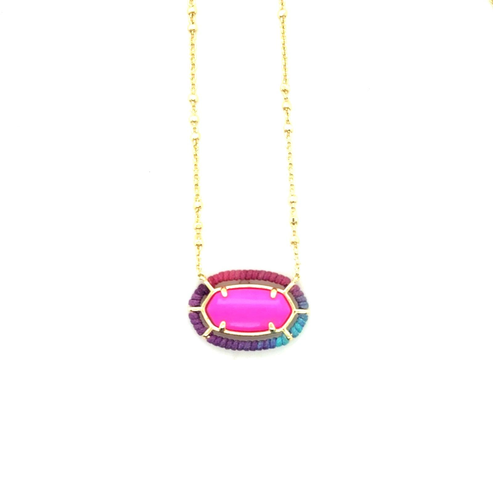 Kendra Scott  Pink Stone Gold Tone Necklace Multi Color Cord Wrap