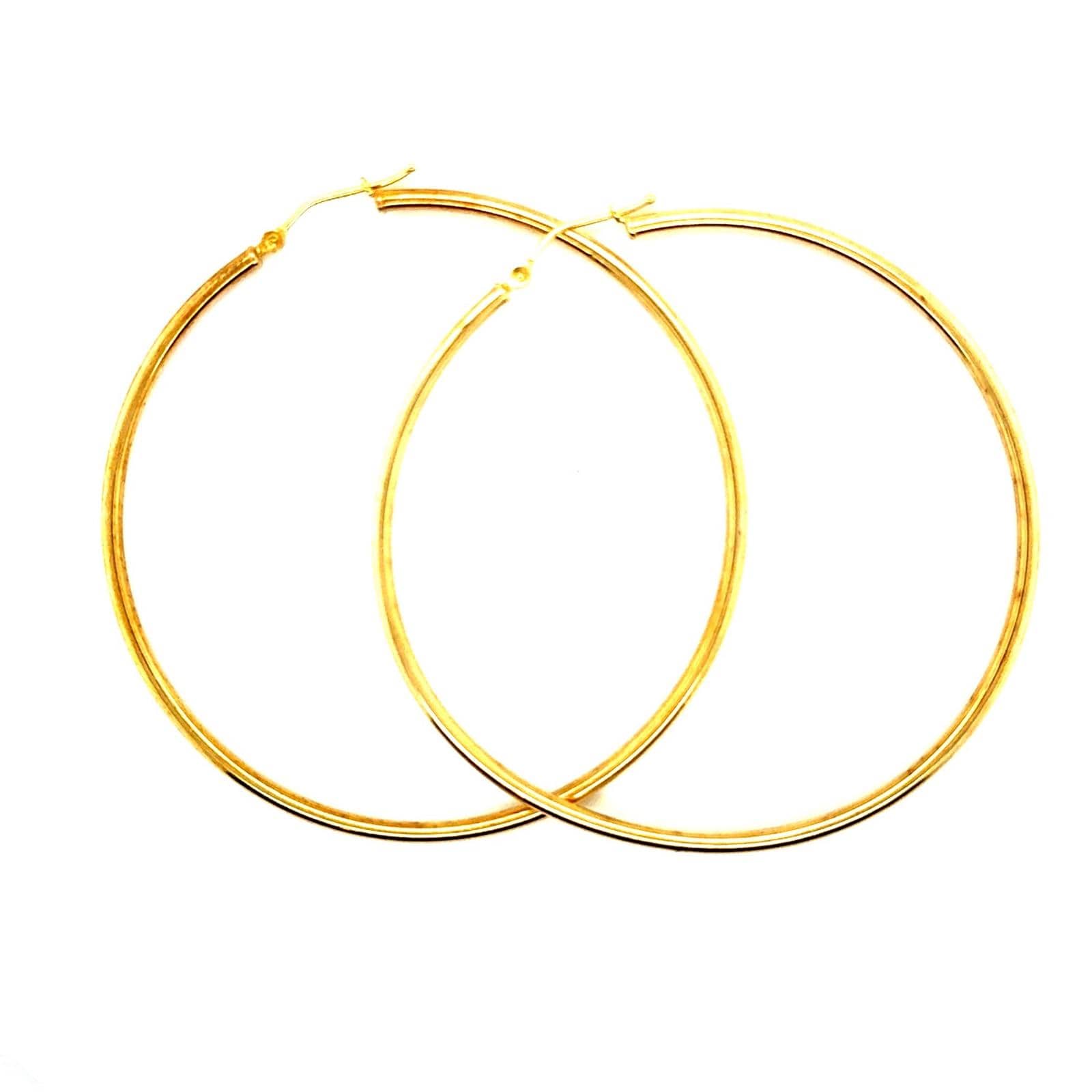 10k Yellow Gold Over Sterling Silver Large 70mm Thin Hoop Earrings Italy 925